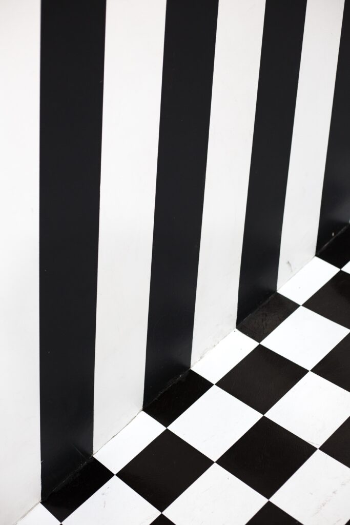 Black and white check and stripe